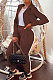 Brown Women's High Quality Side Strip Long Sleeve Zip Front Sweater Velvet Trousers Sets TZ1208-1