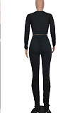 Neon Green Women Cotton Blend Fashion Casual Pure Color Long Sleeve V Collar Ruffle Pants Sets AGY68512-3
