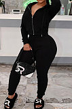 Dark Green Sports Long Sleeve Hoodie Pencil Pants Plain Color Sets XMY081-1