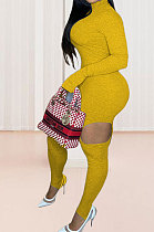 Yellow Women Fashion Sexy Hole Pure Color Ribber Anchored Pants Bodycon Jumpsuits AGY68522-2