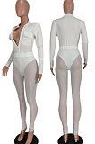 Black Women Sexy Pure Color Zipper Pocket Mesh Spaghetti Pants Sets AGY68520-2