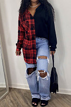 Red Wholesale Plaid Printing Spliced Long Sleeve Single-Breasted With Beltband Shirts SM9215-2