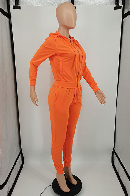 Dark Green Sports Long Sleeve Hoodie Pencil Pants Plain Color Sets XMY081-1