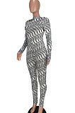 Gray Women Fashion Printing Long Sleeve Sexy Bodycon Jumpsuits AGY68521