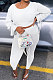 White Wholesale Horn Sleeve Round Neck Crop Tops Skinny Pants Plain Color Sets XXR3003-2