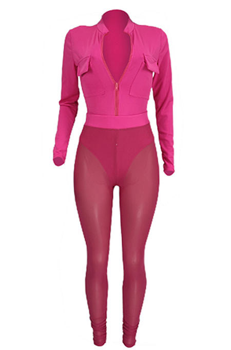 Black Women Sexy Pure Color Zipper Pocket Mesh Spaghetti Pants Sets AGY68520-2