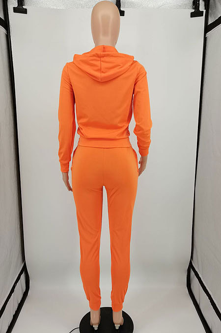 Dark Green Sports Long Sleeve Hoodie Pencil Pants Plain Color Sets XMY081-1
