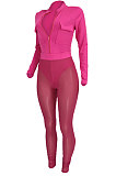 White Women Sexy Pure Color Zipper Pocket Mesh Spaghetti Pants Sets AGY68520-1