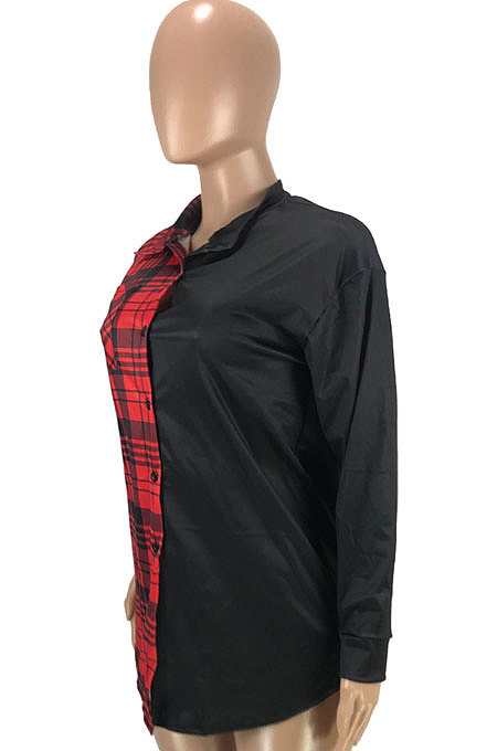 Khaki Wholesale Plaid Printing Spliced Long Sleeve Single-Breasted With Beltband Shirts SM9215-3