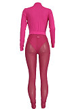 Black Women Sexy Pure Color Zipper Pocket Mesh Spaghetti Pants Sets AGY68520-2