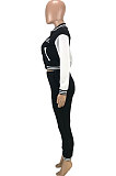 Purple Casual Webbing Spliced Ribber Letter  Printing Long Sleeve Cardigan Jacket Coat Trousers Baseball Uniform Sets SM9213-5
