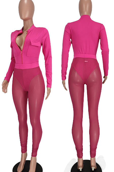 Black Women Sexy Pure Color Zipper Pocket Mesh Spaghetti Pants Sets AGY68520-2
