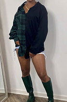 Green Wholesale Plaid Printing Spliced Long Sleeve Single-Breasted With Beltband Shirts SM9215-4