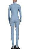 Orange Red Women Fashion Sexy Hole Pure Color Ribber Anchored Pants Bodycon Jumpsuits AGY68522-3