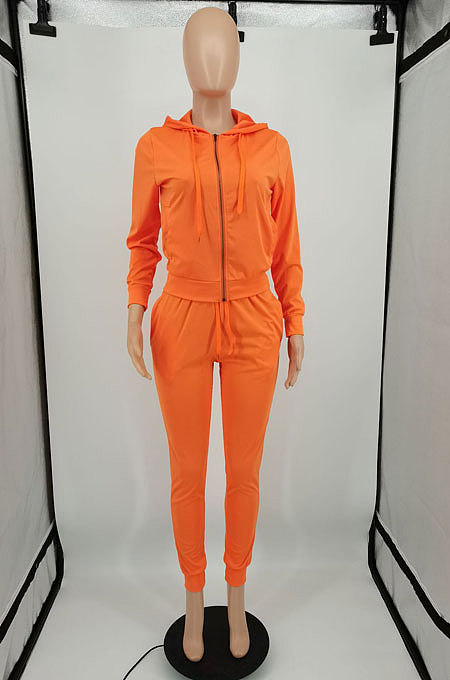 Aqua Blue Sports Long Sleeve Hoodie Pencil Pants Plain Color Sets XMY081-6