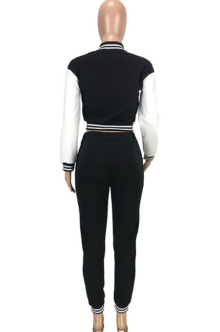 Orange Casual Webbing Spliced Ribber Letter  Printing Long Sleeve Cardigan Jacket Coat Trousers Baseball Uniform Sets SM9213-2