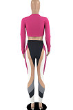 Dark Brown Women Pure Color Long Sleeve Top Printing Pants Sets AYB6119-1
