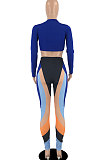 Dark Brown Women Pure Color Long Sleeve Top Printing Pants Sets AYB6119-1
