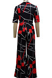 Black Fashion Digital Printing Half Sleeve V Neck Collect Waist Wide Leg Jumpsuits SMR10686-1