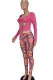 Yellow Women Solid Color Top Drawsting Sexy Mesh Spaghetti Printing Pants Sets AGY68523-1