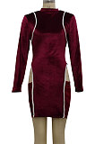 Black Night Club Spliced Long Sleeve O Neck Hollow Out Slim Fitting Hip Dress SMR10699-1