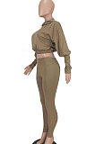 Black Women Fashion Casual Dew Waist Pure Color Bodycon Pants Sets ED1072-2