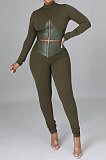 Apricot Fashion Half Turtle Neck Long Sleeve Zipper Spliced Tight Pants Sets CCY9280-3