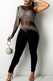 Black Women Fashion Sexy Casual Perspectivity Skinny Hot Drilling Bodycon Jumpsuits CCY9279-2