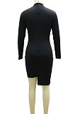Black Women Trendy Sexy Skinny Hip Spliced PU Mid Waist Mini Dress CCY9299-1