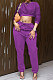 Purple Women Fashion Casual Pure Color Dew Waist Pants Sets AGY68525-1