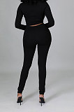 Black Fashion Half Turtle Neck Long Sleeve Zipper Spliced Tight Pants Sets CCY9280-2