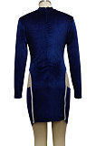 Wine Red Night Club Spliced Long Sleeve O Neck Hollow Out Slim Fitting Hip Dress SMR10699-2