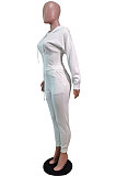 White Wholesale New Long Sleeve Hoodie Mid Waist Trousers Slim Fitting Plain Color Sets WY6855-1