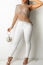 White Women Fashion Sexy Casual Perspectivity Skinny Hot Drilling Bodycon Jumpsuits CCY9279-1