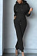 Black Wholesale New Long Sleeve Hoodie Mid Waist Trousers Slim Fitting Plain Color Sets WY6855-2