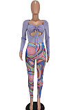 Yellow Women Solid Color Top Drawsting Sexy Mesh Spaghetti Printing Pants Sets AGY68523-1