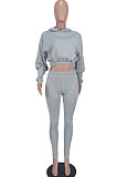 Gray Women Fashion Casual Dew Waist Pure Color Bodycon Pants Sets ED1072-1