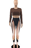 Pink Red Women Pure Color Long Sleeve Top Printing Pants Sets AYB6119-3