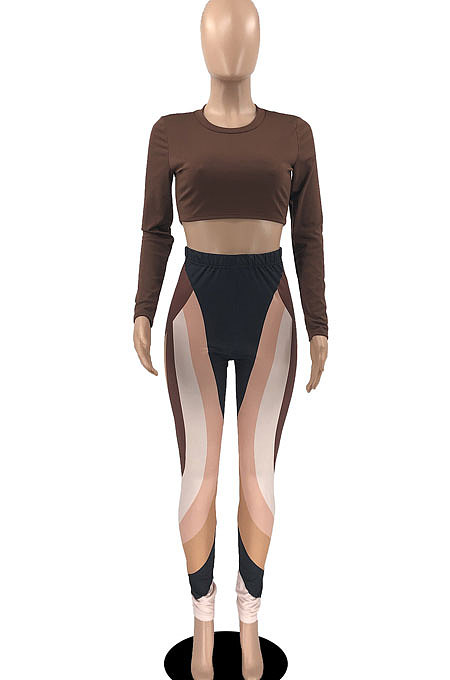Pink Red Women Pure Color Long Sleeve Top Printing Pants Sets AYB6119-3