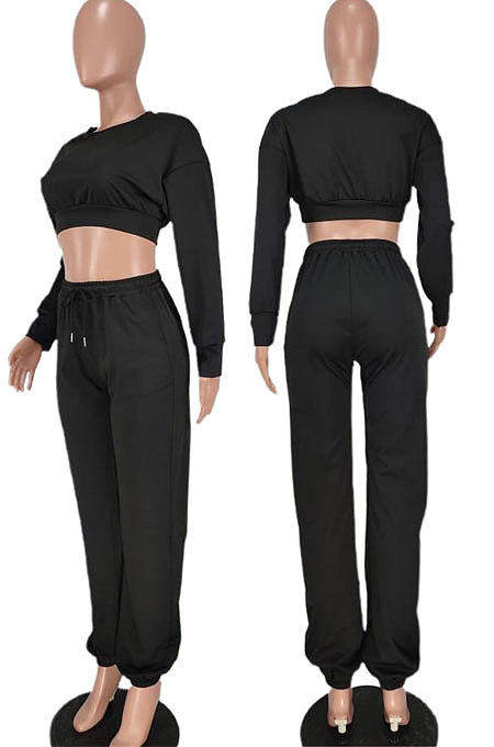 Purple Women Fashion Casual Pure Color Dew Waist Pants Sets AGY68525-1