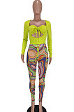 Purple Women Solid Color Top Drawsting Sexy Mesh Spaghetti Printing Pants Sets AGY68523-2