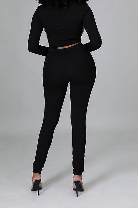 Apricot Fashion Half Turtle Neck Long Sleeve Zipper Spliced Tight Pants Sets CCY9280-3