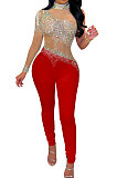 White Women Fashion Sexy Casual Perspectivity Skinny Hot Drilling Bodycon Jumpsuits CCY9279-1