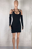 White Night Club Sexy Ribber Off Shoulder Condole Belt Solid Color Hip Dress YLY196-3