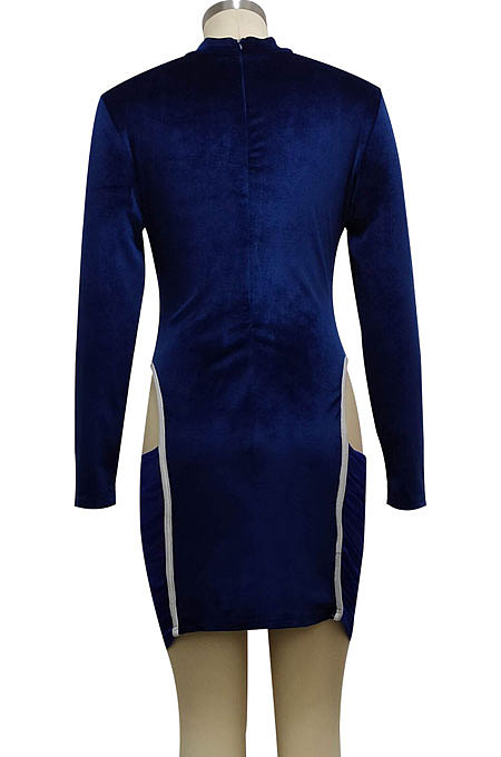 Wine Red Night Club Spliced Long Sleeve O Neck Hollow Out Slim Fitting Hip Dress SMR10699-2