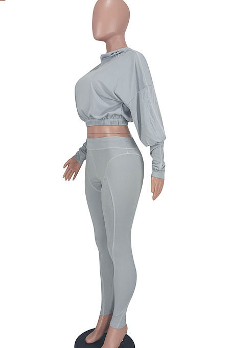 Coffee Women Fashion Casual Dew Waist Pure Color Bodycon Pants Sets ED1072-4