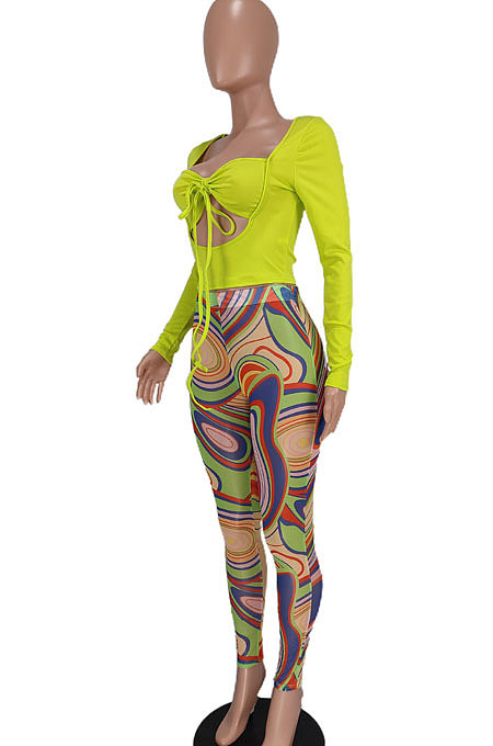 Purple Women Solid Color Top Drawsting Sexy Mesh Spaghetti Printing Pants Sets AGY68523-2