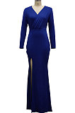 Wine Red Elegant Sexy Long Sleeve V Neck Collect Waist Plain Color For Party Maix Dress SMR10735-1