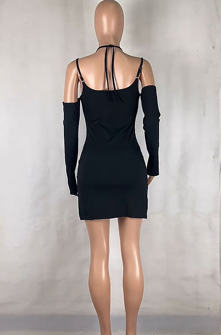 Gold Night Club Sexy Ribber Off Shoulder Condole Belt Solid Color Hip Dress YLY196-1