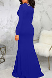 Wine Red Elegant Sexy Long Sleeve V Neck Collect Waist Plain Color For Party Maix Dress SMR10735-1